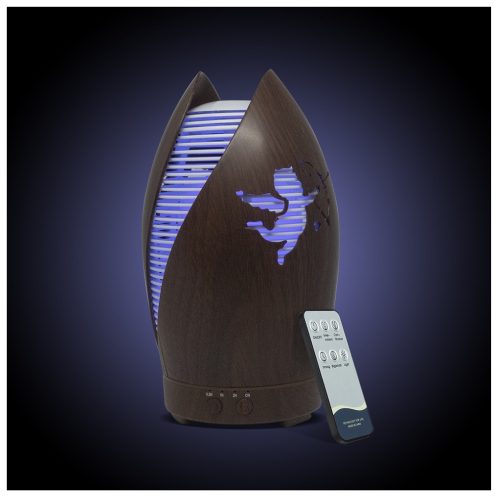 Ámor 7 LED-es aroma diffúzor távirányítóval - fahatású borítás, szabályozható üzemidő 