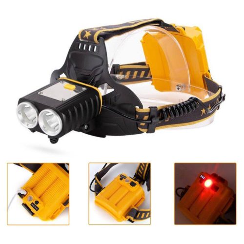 Extra fényerejű, 300W dupla P50 COB LED akkus fejlámpa biztonsági fénnyel 
